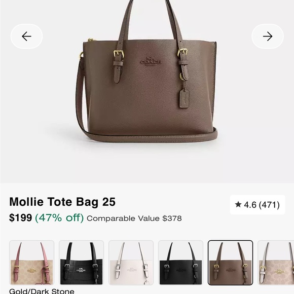 Coach Mollie Tote in Gold and Dark Stone - Picture 1 of 4